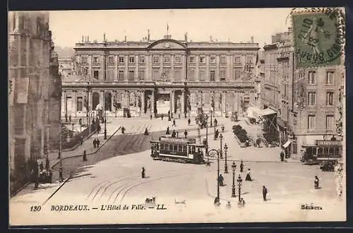AK Bordeaux, L`Hotel de Ville, Strassenbahn
