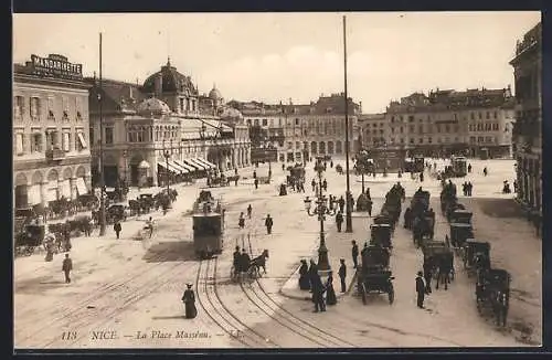 AK Nice, La Place Massena, Strassenbahn