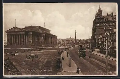 AK Liverpool, St. George`s Hall and Lime Street, Strassenbahn