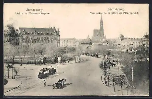 AK Strassburg, Blick vom Universitätsplatz, Strassenbahn
