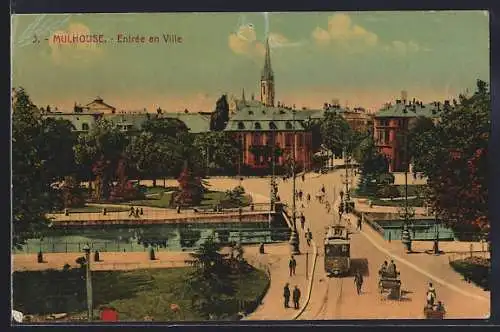 AK Mulhouse, Entrée en Ville, Strassenbahn