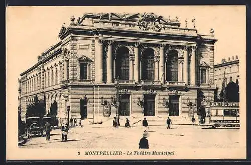 AK Montpellier, Le Theatre Municipal, Strassenbahn