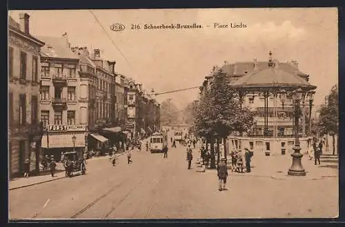 AK Schaerbeek-Bruxelles, Place Liedts, Strassenbahn