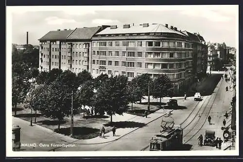 AK Malmö, Östra Förstadsgatan, Strassenbahn