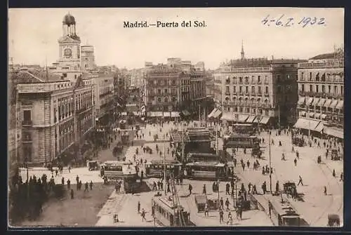 AK Madrid, Puerta del Sol, Strassenbahn
