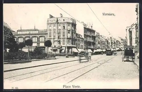 AK Verviers, Place Verte, Strassenbahn