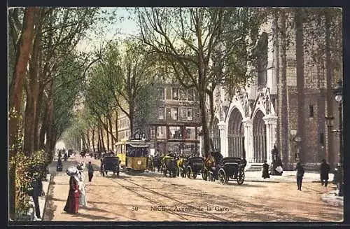 AK Nice, Avenue de la Gare, Strassenbahn