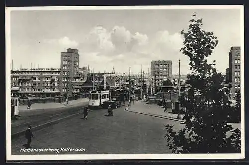 AK Rotterdam, Mathenesserbrug, Strassenbahn