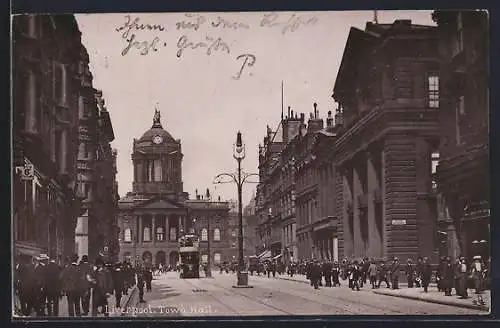 AK Liverpool, Town Hall, Strassenbahn
