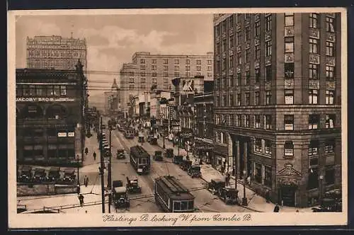 AK Vancouver /B.C., Hastings St. looking W. from Cambie St., Strassenbahn