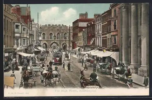 AK Southampton, The High Street, Strassenbahn