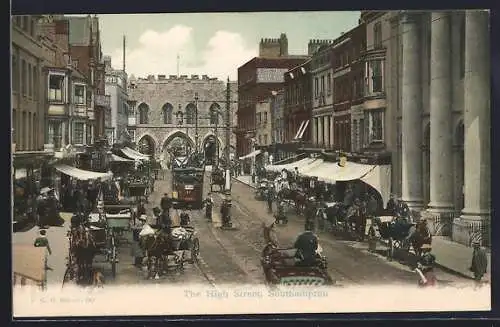 AK Southampton, Strassenbahn passiert die Geschäfte in der High Street