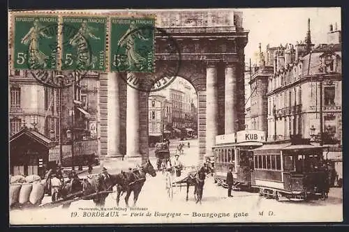 AK Bordeaux, Porte de Bourgogne, Strassenbahn