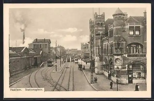 AK Haarlem, Stationsplein, Strassenbahn