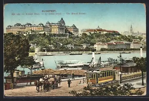 AK Budapest, Aussicht auf die königl. Burg, Strassenbahn