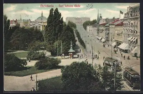 AK Christiania, Carl Johans Gade, Strassenbahn