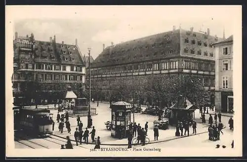 AK Strasbourg, Place Gutenberg, Strassenbahn