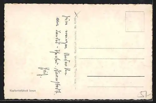 AK Darmstadt, Landestheater mit Strassenbahn