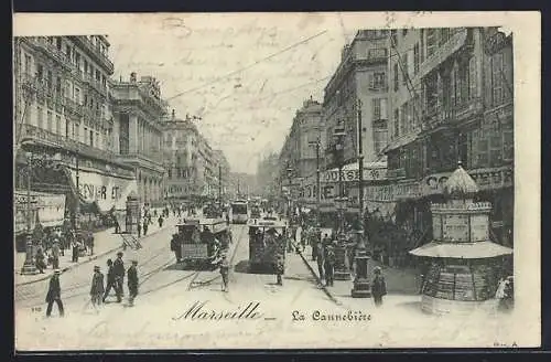AK Marseille, La Cannebière, Strassenbahn