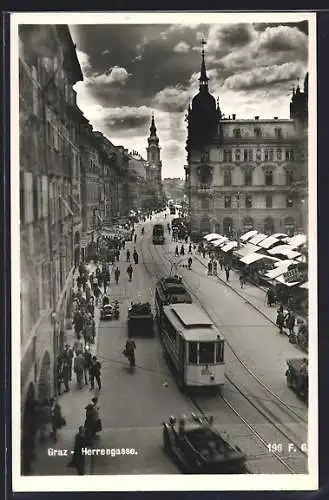 AK Graz, Herrengasse mit Strassenbahn