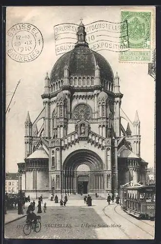 AK Bruxelles, L`Eglise Sainte-Marie, Strassenbahn