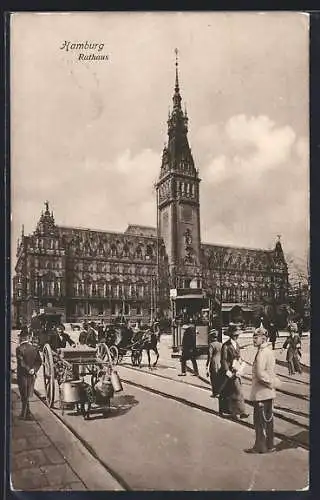 AK Hamburg, Rathaus mit Strassenbahn