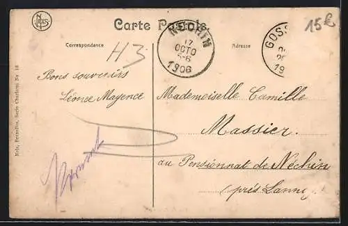 AK Charleroi, Rue du Pont-Neuf, Strassenbahn