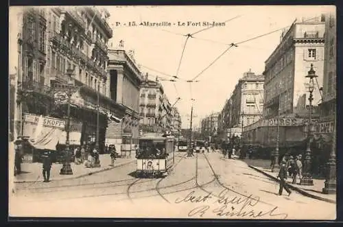 AK Marseille, Le Fort St-Jean, Strassenbahn