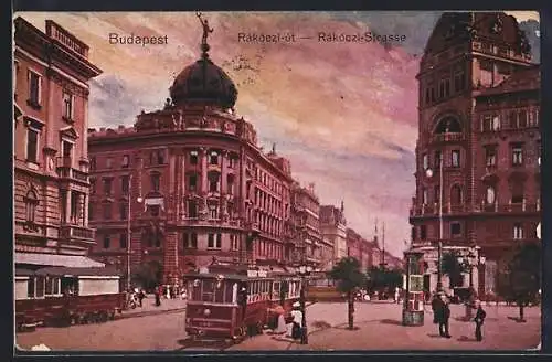 AK Budapest, Rkoczi-ut mit Strassenbahn, Rackoczi-Strasse