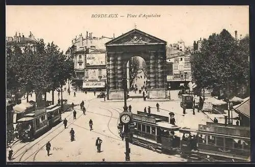AK Bordeaux, Place d`Aquitaine, Strassenbahn