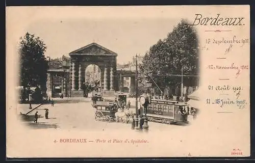 AK Bordeaux, Porte et Place d`Aquitaine, Strassenbahn