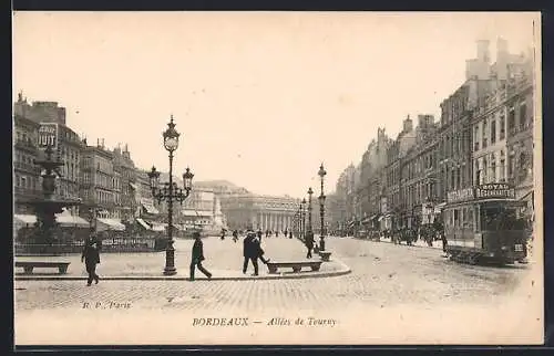AK Bordeaux, Allées de Tourny, Strassenbahn