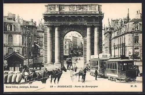 AK Bordeaux, Porte de Bourgogne, Strassenbahn