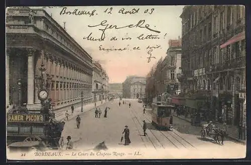 AK Bordeaux, le cours du Chapeau-Rouge, Strassenbahn