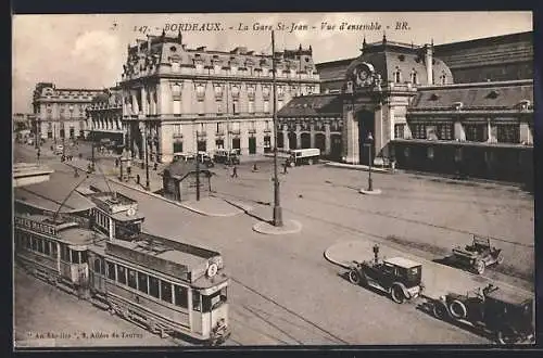 AK Bordeaux, La Gare St-Jean, Vue d`ensemble, Bahnhof mit Strassenbahn