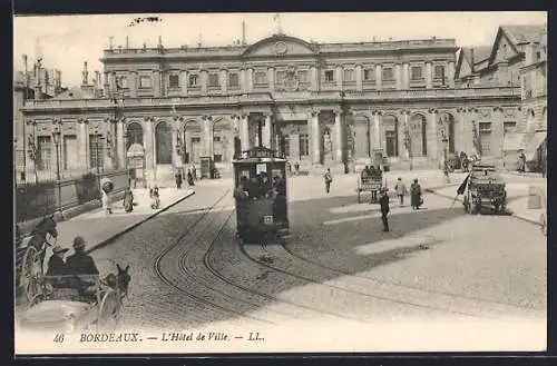 AK Bordeaux, l'hôtel de Ville, Strassenbahn