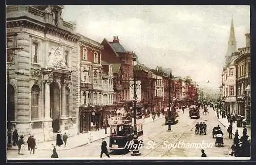 AK Southampton, High Street, Strassenbahn