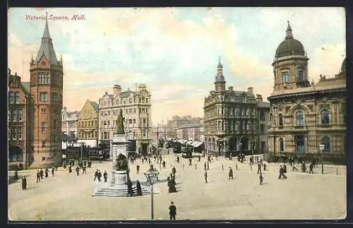 AK Hull, Victoria Square, Strassenbahn