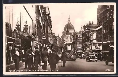 AK London, Fleet Street & St. Pauls Cathedral, Strassenbahn