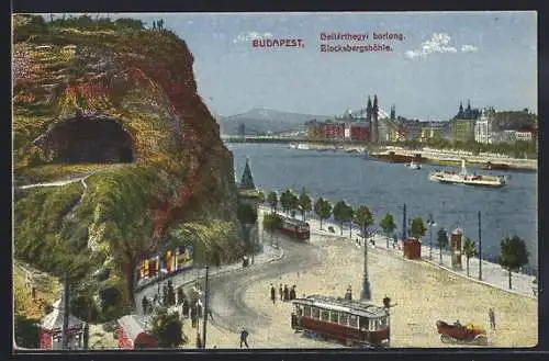 AK Budapest, Blocksbergshöhle mit Strassenbahn
