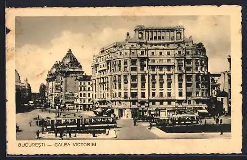 AK Bucuresti, Calea Victoriei, Strassenbahn