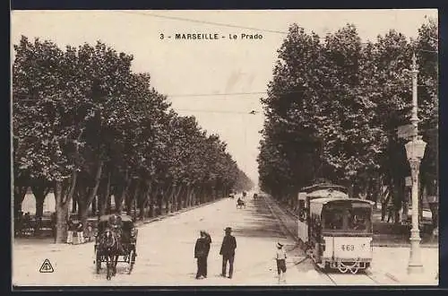 AK Marseille, Le Prado, Strassenbahn
