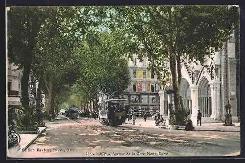 AK Nice, Avenue de la Gare Notre-Dame, Strassenbahn