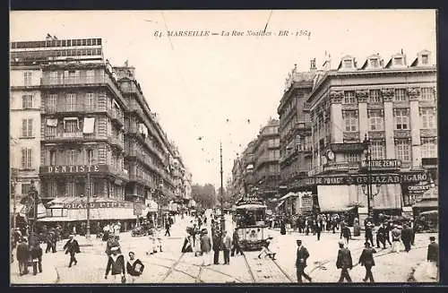 AK Marseille, La Rue Noailles, Strassenbahn