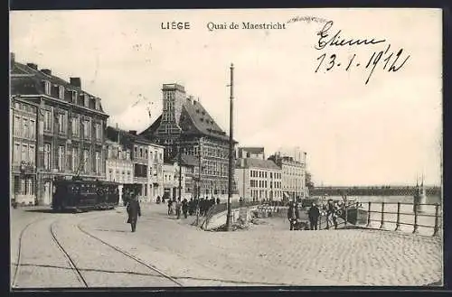 AK Liège, Quai de Maestricht, Strassenbahn