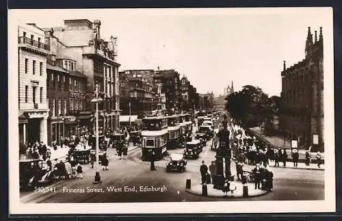AK Edingburgh, West End, Princess Street, Strassenbahn