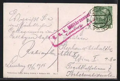 AK Lemberg, Ansicht von Theater, Strassenbahn