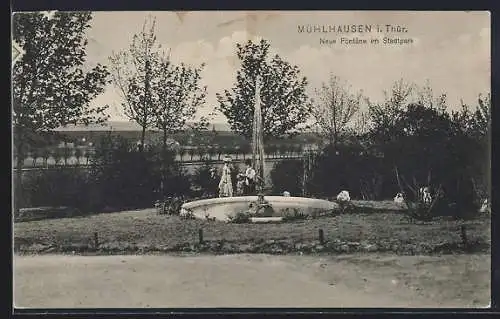 AK Mühlhausen i. Thür., Neue Fontäne im Stadtpark