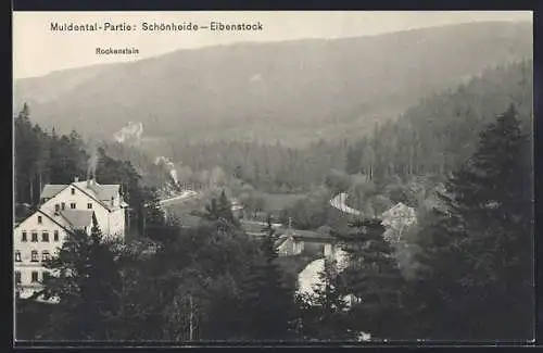 AK Schönheide-Eibenstock, Muldental-Partie mit Rockenstein