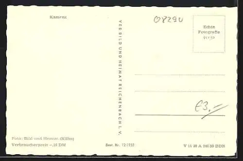 AK Kamenz, Ortsansicht mit Kirche und Schornsteinen